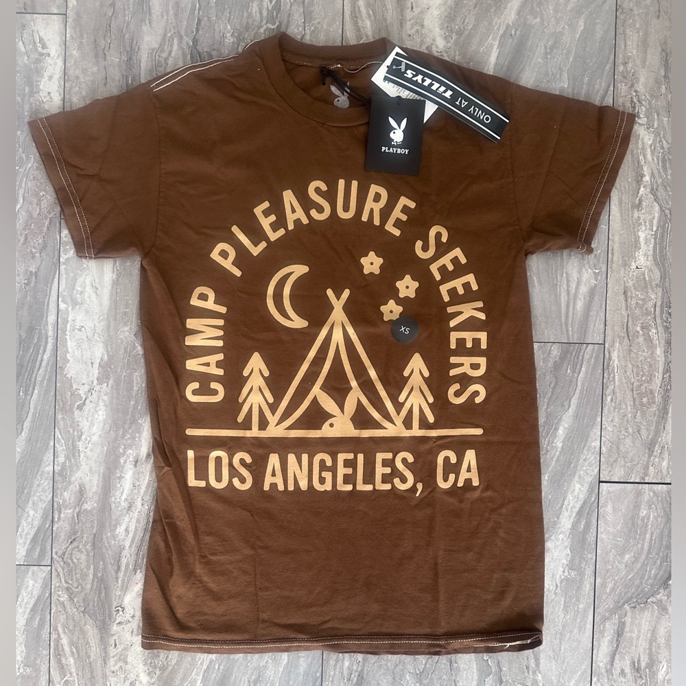 Playboy Camp Pleasure Seekers Short Sleeve T Shirt‎ Men's XS Brown
